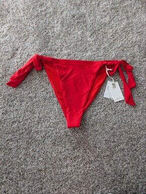 NWT Good American Side Tie Bikini Bottoms Red Size 4